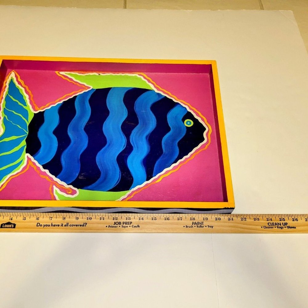 Tropical Bright Fish Handpainted Wooden Tray Signed By Artist 1993 Vintage OOAK - Picture 7 of 12